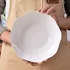 Plato hondo con borde de 8 pulgadas en forma de loto, estilo ins, alto valor estético, plato blanco puro para ensalada de frutas, plato de cerámica para el hogar