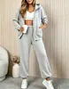 Traje de Pana de Estilo Europeo y Americano Nuevo para Mujer 2026, Chaqueta con Capucha y Cremallera Holgada y Pantalones Jogger, Conjunto Casual de Dos Piezas