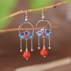 Pendientes de plata de ley S925 con forma de gota de fénix cloisonné de estilo chino, cuentas de loto de doble felicidad con cinabrio y candado Fu Zi Ruyi.