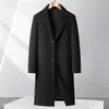 Casaco de Lã Masculino de Lã de Ovelha, Gola de Terno, Comprimento Estendido para Outono/Inverno, Corte Solto, Jaqueta de Lã para Negócios, Roupa Masculina