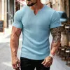 Amazon Transfronteiriça Novo Estilo de Verão Gola V Esportes ao Ar Livre Casual Cor Sólida Manga Curta Camiseta para Homens em Estoque