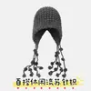 Gorro de Tricô Vazado Vermelho para Mulheres no Sudoeste de Sichuan, Outono e Inverno, Chapéu de Fio com Franja para Afinar o Rosto, Gorro de Tricô para Frio