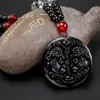 Estilo étnico imitação obsidiana Guangong Bodhisattva colar bravo ponto turístico banca colar de obsidiana corrente de suéter pingente vidro