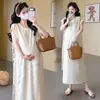 Nueva Ropa de Maternidad de Verano, Vestido Moderno de Mamá de Corte Holgado, Adelgazante y Elegante para Salir, Vestido de Maternidad de Longitud Media con Borlas