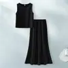 Top sin mangas de acetato morado hecho a medida para mujer con falda de tiro alto, estilo verano, adelgazante, casual, moderno y a la moda