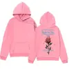 Sudadera con capucha de diseño de marca de moda con estampado de rosa y llama es simple y versátil