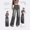 Pantalones largos casuales rectos de pierna ancha, sueltos, de cintura alta, moda nueva de primavera para mujer, jeans vintage desgastados de largo hasta el suelo, modernos