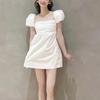 Vestido Francês Gola Quadrada Estilo Hong Kong Retrô Pequeno Estilo Coreano Manga Bufante Temperamento Vestido Branco Pequeno Estilo Doce Primeiro Amor