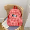 Mochila INS Japonesa Feminina Estudante Universitária Dachshund Bordado Xadrez Fofa Versátil Grande Capacidade Mochila de Viagem