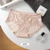 Calcinha Sexy de Cetim com Renda Laço Coração para Mulheres Cintura Baixa Pura Desejo Vazada Respirável Calcinhas Roupa Íntima Tentadora para Meninas