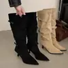 Botas Largas para Mujer 2026 Otoño e Invierno Nuevo Estilo Puntiagudas de Tacón Alto con Tacón Fino Que Son Cómodas, Botas Arrugadas Estilo Melard Súper Populares