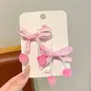 Presilha de Cabelo Rosa com Laço de Cereja para Meninas, Presilha de Franja, Grampo Lateral, Acessório de Cabelo Fofo para Bebê