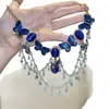 Collar floral vintage azul con cuentas de alta resistencia, cadena para la clavícula de mujer de estilo de noche elegante de lujo ligero versátil de nicho