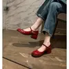 Versión de Piel de Vaca, Nuevo Estilo Primavera y Otoño, Punta Redonda Sexy, Tacón Grueso de Aguja, Zapatos Individuales de Piel Genuina, Zapatos de Mujer Mary Jane para el Trabajo