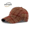 Nueva gorra de béisbol a cuadros estilo retro americano con costuras de rombos para hombre y mujer, desgastada con bordes deshilachados, da una apariencia de cara pequeña y un aspecto desgastado