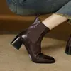 Couro bovino de camada superior lavado de luxo leve! Botas Elegantes All-match de Salto Grosso de 6cm Outono/Inverno 2024 Femininas Tamanho Grande Pelo
