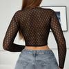 Tops Sexys de Malla Europeos y Americanos para Chicas Calientes Moda Transparente Camisetas Sexys Ajustadas de Manga Larga para Mujer Verano Venta al por Mayor Transfronteriza
