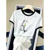 2026 Verano Popular Artículo Caliente Bloque de Color Hombro Normal Algodón Puro Manga Corta Camiseta Mujer ins Moda Versátil Reductor de Edad Delgado Top