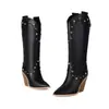 Botas de Montar de Caña Alta para Mujer Tallas 34-48, Zapatos de Mujer de Talla Grande Transfronterizos, Botas de Mujer de Color Sólido sin Cordones con Punta Fina Estilo Europeo y Americano