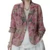 Estilo Nuevo de Verano Casual Moda Holgada Vintage Floral Chaqueta para Figuras Pequeñas, Versátil Delgada Blazer de Manga Larga