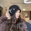 Gorro de Lana Holgado con Cordón Estilo Coreano para Mujer, Sombrero de Lana para Otoño e Invierno, Circunferencia de Cabeza Grande, Adelgazante de Cara, Versátil, Cálido, Protector de Orejas, Gorro de Punto
