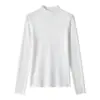 Top base de punto de seda de morera y lana con cuello alto medio para mujer, corte ajustado, adecuado para otoño e invierno, se puede usar como capa exterior, alta elasticidad, mangas largas, top versátil