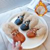 Zapatos peludos para niños y niñas en otoño e invierno, estilo nuevo, zapatos de cuero gamuza extra cálidos para niños, zapatos de frijol británicos de piel de conejo de una sola pierna
