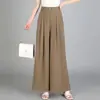 Calça de Cintura Alta Wide Leg para Mulheres, Calça Casual de Seda Gelo Fina e Fluida de Verão, Calça Longa de Cintura Alta Solta Emagrecimento para Mães