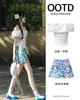Falda Floral Traje de Manga Corta Falda Corta Estilo Óleo Top de un Hombro Faldas Ajustadas al Cuerpo para Mujer Verano 2026 Nuevo Estilo