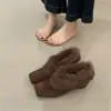 Sapatos Femininos Slip-On Retro de Camurça com Forro de Lã Aumentadores de Altura Interna, Novos Sapatos Peludos de Bico Quadrado Outono/Inverno 2025