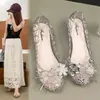 Zapatos Transparentes de Cristal con Flores Estilo Hada para Mujer, Zapatos Planos de Verano para Exteriores, Dulces Zapatos de Gelatina para Vacaciones, Venta al por Mayor Transfronteriza
