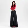 Jeans de Pana Azul Oscuro Retro de Pierna Ancha para Mujer Otoño e Invierno 2025 Cintura Alta Estilo Holgado Perezoso Pantalones Caídos Largos hasta el Suelo