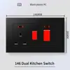 Hong Kong y Macao Enchufe USB Británico 13A con Enchufe de Carga Rápida Tipo-C Interruptor de Luz Estándar Británico Panel de Plástico Negro