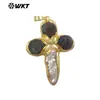 Wt-Jp382 Ágata Amazonita Cuarzo Rosa Perla Incrustado Forma de Cruz Chapado en Oro de 18 Quilates Colgante Accesorios de Joyería Hechos a Mano