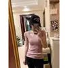 Tejido de punto rosa con cuello en U y manga corta para mujer en verano Estilo coreano Diseño de alta gama Cuello bajo Clavícula Aspecto adelgazante Top