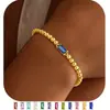 Pulsera Minimalista y Lujosa de Piedra de Nacimiento para Mujer - Diciembre Piedra de Nacimiento Cuentas Redondas Cadena Sencilla de 18K Regalo