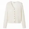 Cárdigan de punto con cuello en V para mujer, otoño, canalé vertical con seda brillante, prenda exterior francesa de manga larga, fuente mayorista de ropa para mujer