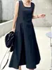 Conjunto de Duas Peças: Vestido Regata Liso Estilo Coreano Sem Mangas + Camisa Jaqueta Colete