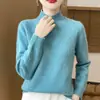 Ropa de Otoño e Invierno Top de Color Sólido de Cuello Semi Alto Capa Interior Suéter Pulóver para Mujer Tejido Corto Holgado Capa Base Manga Larga Versátil