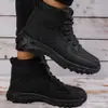 Tênis de Cano Alto de Algodão Lobo Guerreiro Masculino Outono Inverno Superfície de Tecido Forro de Pele Sintética Sola Grossa Antiderrapante Botas Casuais de Algodão Fábrica de Origem Atacado