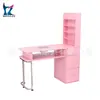 Mesa de Manicura Rosa con Aspiradora de la Fábrica Origen, Estilo Minimalista Moderno con Cajones de Tres Niveles y Estantes de Almacenamiento Multicapa en el Lateral
