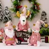 Decoraciones Navideñas en Stock Transfronterizas, Figuras Rosas de Papá Noel Sentado, Muñeco de Nieve y Reno, Decoraciones para Escaparates