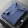 Jaqueta com Capuz de Caxemira Masculina Nova Outono/Inverno 2023 Cardigan com Zíper Caimento Solto Esportivo Casual Suéter de Lã Tricotado com Capuz