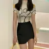 Saia anti-transparência feminina outono justa preta cintura alta bodycon evasê justa ao quadril curta zíper lateral irregular