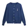Top de punto color albaricoque para mujer, nuevo estilo de principios de otoño, prenda exterior petite, chaqueta pequeña, suéter fino bordado, cárdigan de manga larga