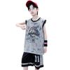 Conjunto de Chaleco de Baloncesto de Moda de Verano para Niños 2025 Talla Pequeña y Mediana Chaleco Deportivo Estampado para Niños Shorts Conjunto de Dos Piezas a la Moda