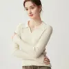 Elegante suéter de cachemira 100% con cuello POLO para mujer, corte ajustado, solapa, suéter de punto, suéter base, versátil, top adelgazante