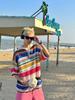 Camisa de manga curta listrada de cor retrô estilo americano para homens e mulheres lapela de primavera e verão solta casual camisola top