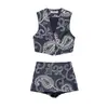 Conjunto de Dos Piezas para Mujer Europeo y Americano Transfronterizo Za Aliexpress Venta Caliente Top sin Mangas Estampado de Alta Calidad con Pantalones Cortos Casuales
