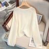 Nuevo Diseño de Punto de Mohair de Seda Brillante con Lentejuelas de Moda con Corte Calado de Cuello Redondo y Manga Larga para Mujer, Estilo Primavera y Verano